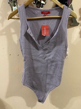 GUESS Lilac Ribbed Snap-Front Bodysuit